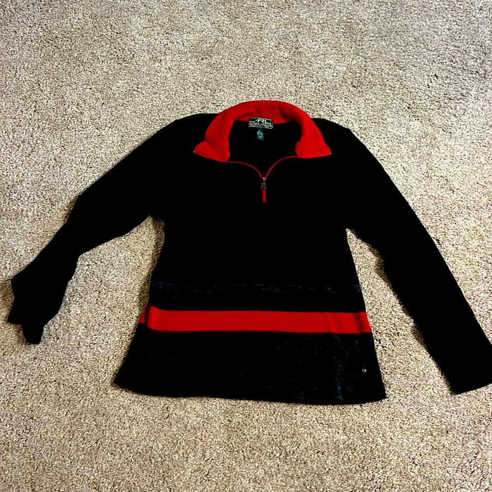 Lauren Active by Ralph Lauren black/gray/red quarter zip thermal knit top XL